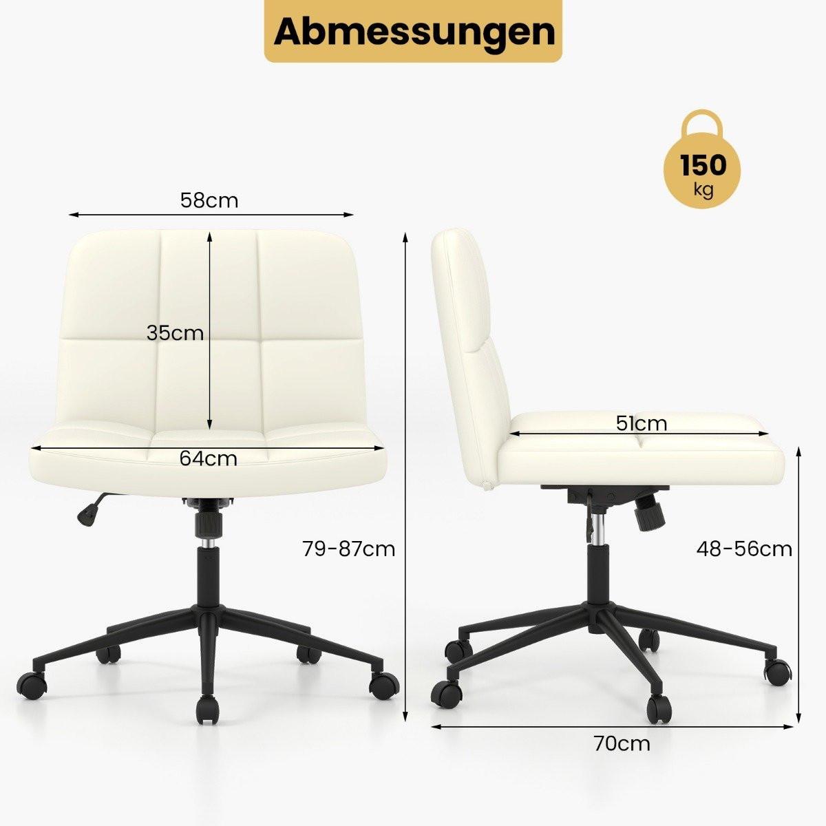 Northio Chaise de bureau sans accoudoirs Chaise de bureau avec assise large rotative à 360° en simili cuir pour bureau à domicile beige  