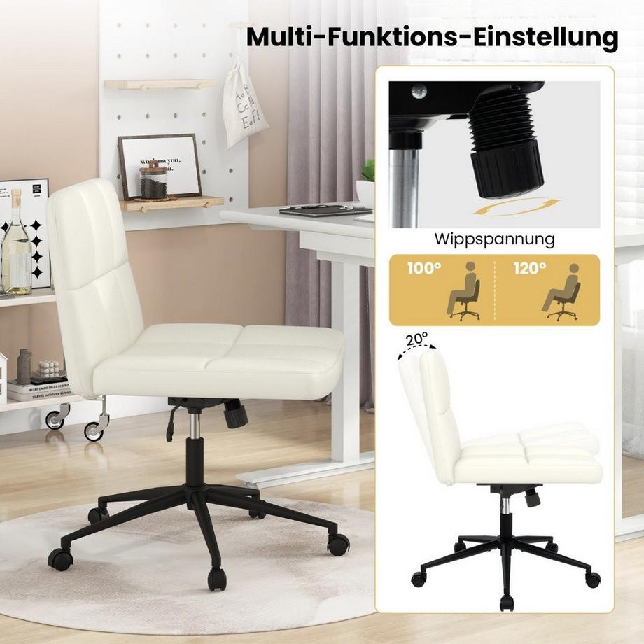 Northio Chaise de bureau sans accoudoirs Chaise de bureau avec assise large rotative à 360° en simili cuir pour bureau à domicile beige  