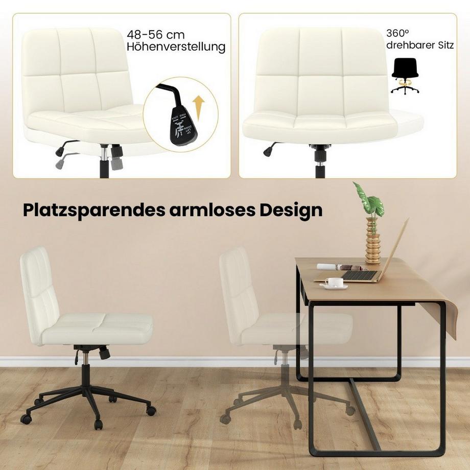 Northio Chaise de bureau sans accoudoirs Chaise de bureau avec assise large rotative à 360° en simili cuir pour bureau à domicile beige  