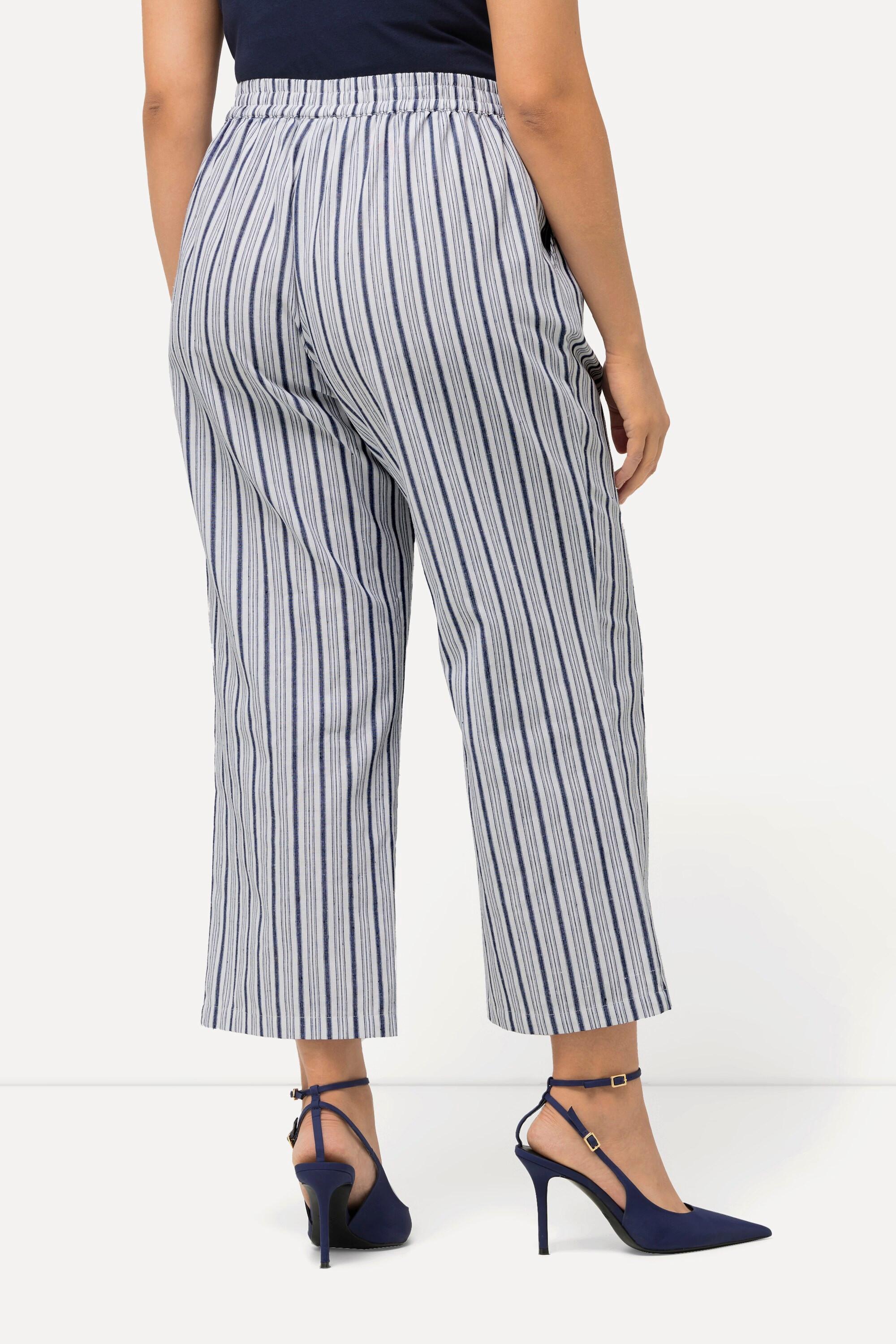 Ulla Popken Pantalon à enfiler Rayures Jambe Large Taille Élastique  