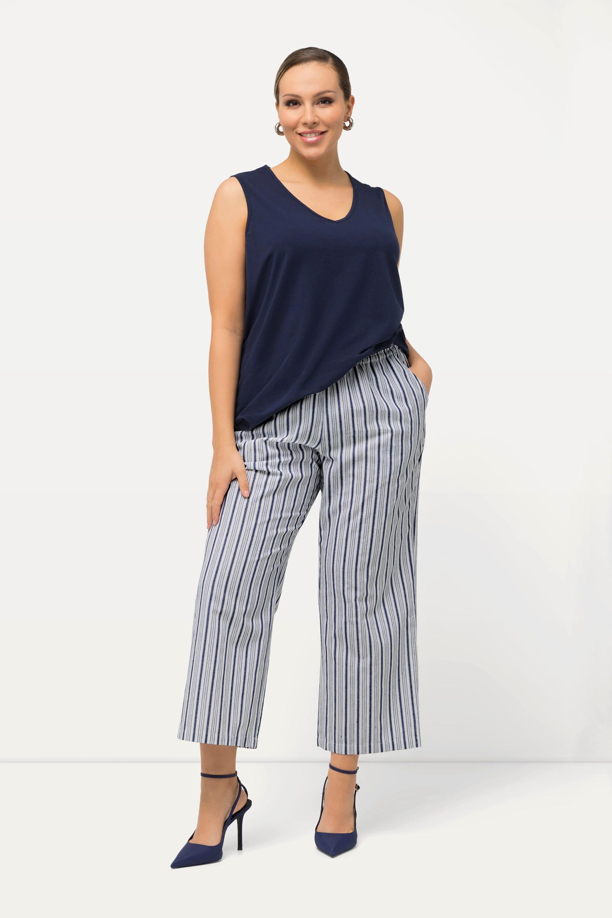 Ulla Popken Pantalon à enfiler Rayures Jambe Large Taille Élastique  