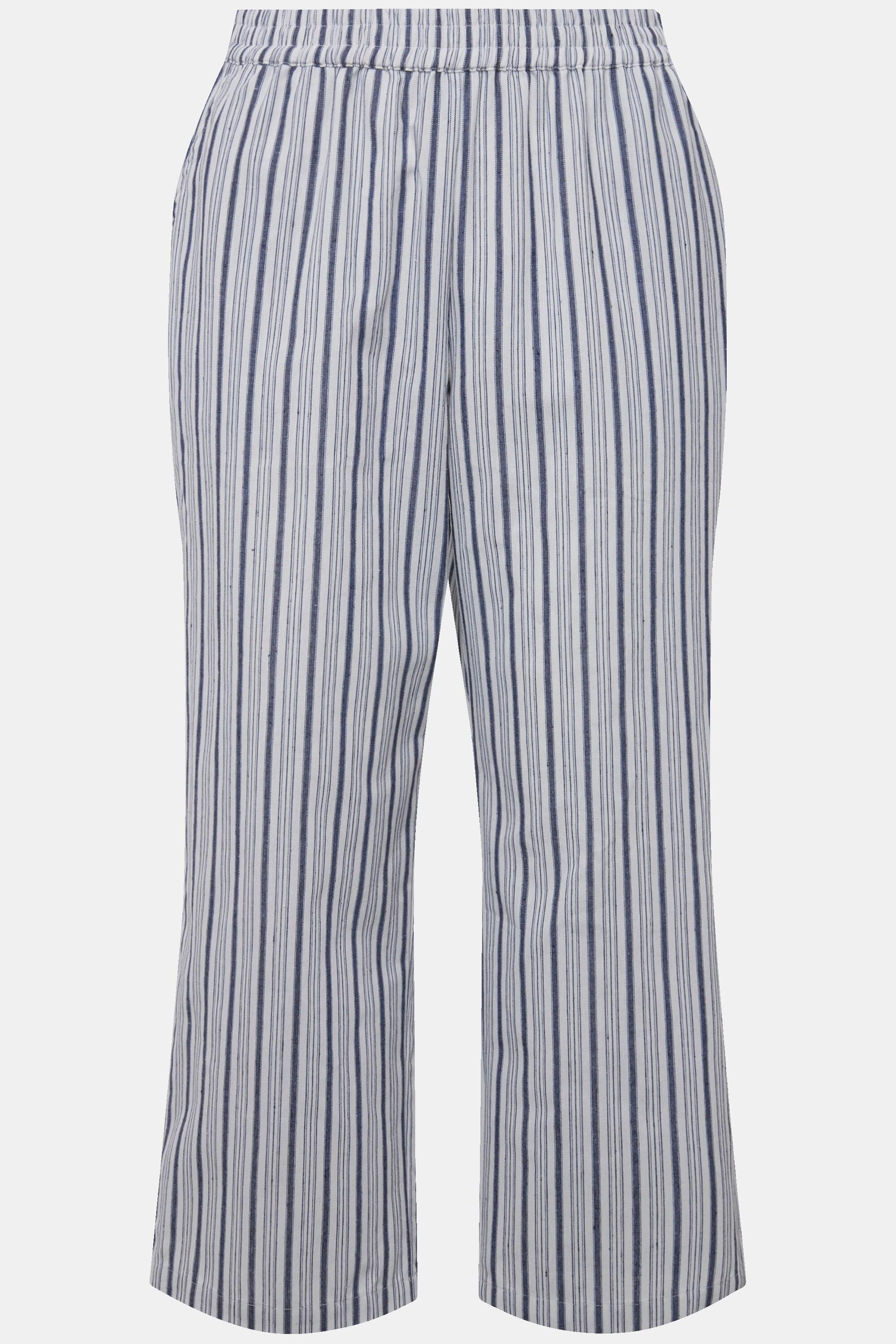 Ulla Popken Pantalon à enfiler Rayures Jambe Large Taille Élastique  