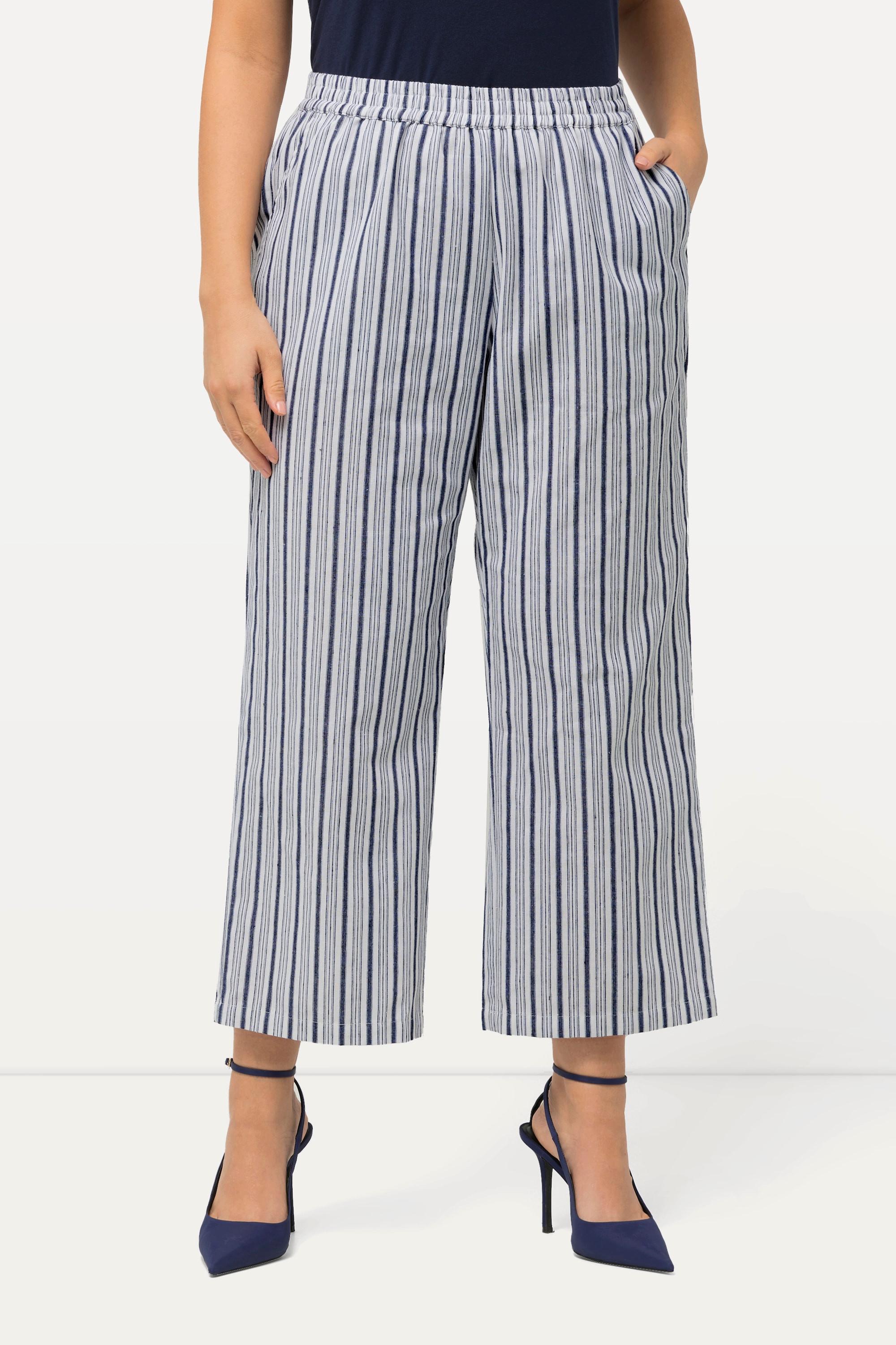 Ulla Popken Pantalon à enfiler Rayures Jambe Large Taille Élastique  