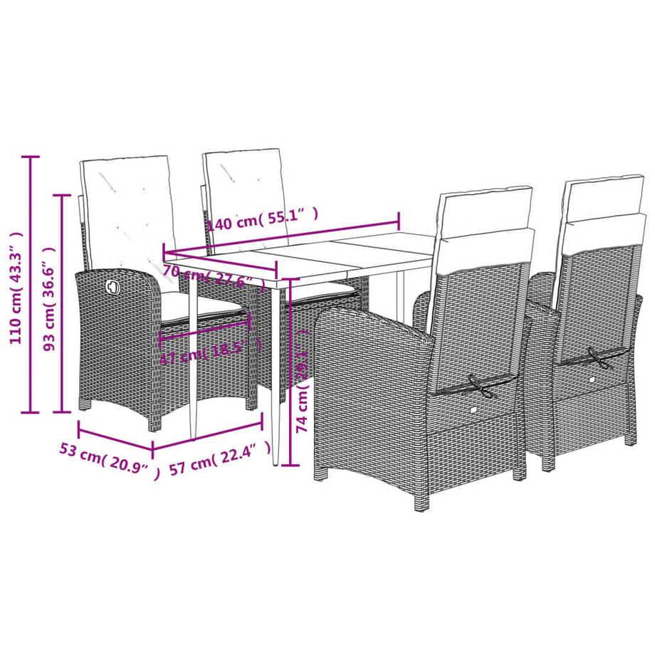 VidaXL Ensemble de salle à manger de jardin rotin synthétique  