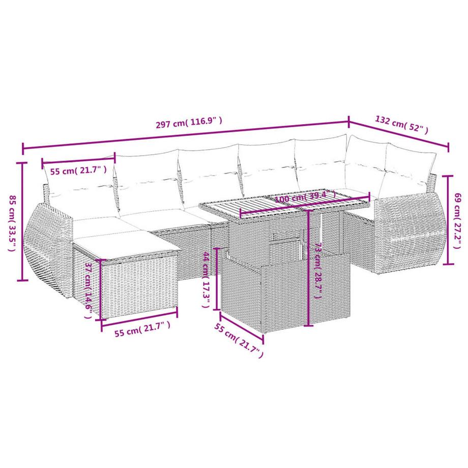 VidaXL set divano da giardino Polirattan  