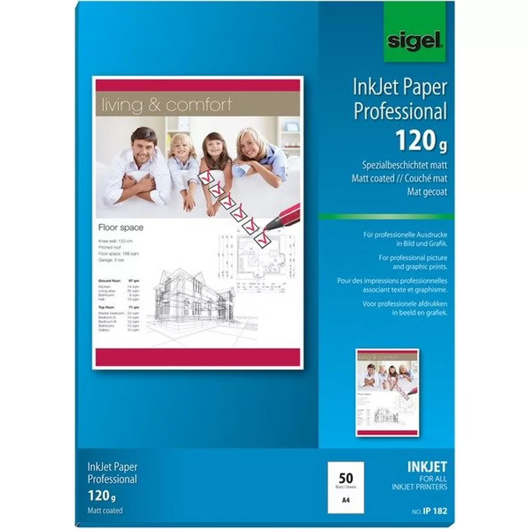Sigel – InkJet-Papier A4 IP182 120g,matt, weiss 50 Blatt, One Size