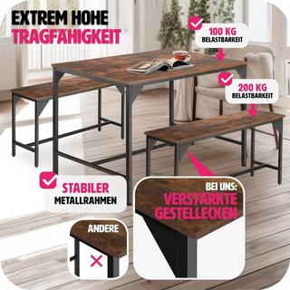 Tectake Ensemble de salle à manger BOLTON 1 Table + 2 Bancs Style Vintage  