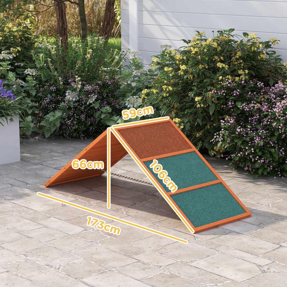 Northio  Dog Agility Bridge Équipement d'agilité pour chiens avec pont pliable, surface antidérapante, dispositif d'agilité réglable en hauteur pour jardin, 173 x 59 x 66 cm, Orange 