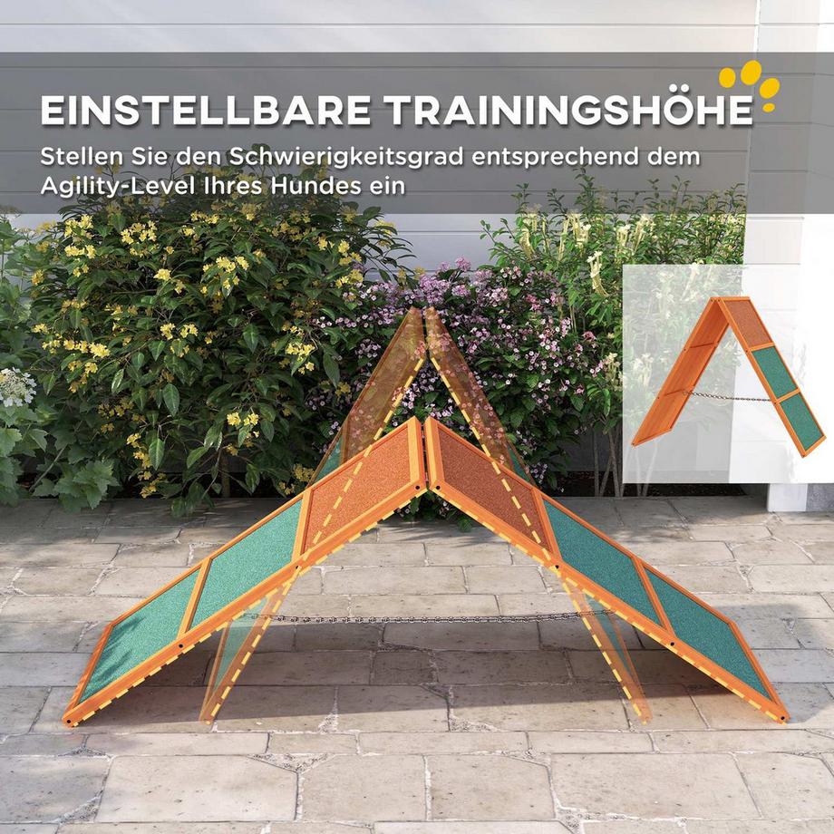 Northio  Dog Agility Bridge Équipement d'agilité pour chiens avec pont pliable, surface antidérapante, dispositif d'agilité réglable en hauteur pour jardin, 173 x 59 x 66 cm, Orange 