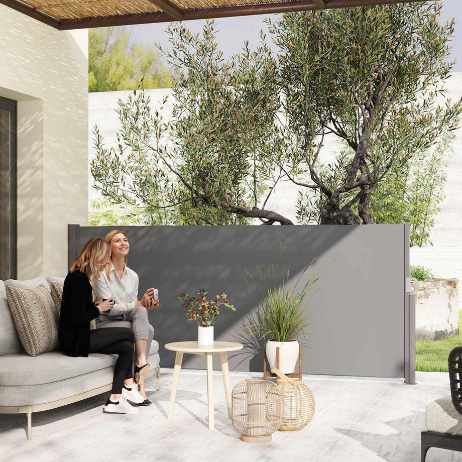 Northio Tenda da sole laterale, estensibile, opaca, protezione privacy con supporto a parete, rivestimento, tenda da sole a parete laterale, tenda da sole a parete, protezione dal vento, 300 x 140 cm, tenda da sole per balcone, terrazza, giardino, grigio scuro  