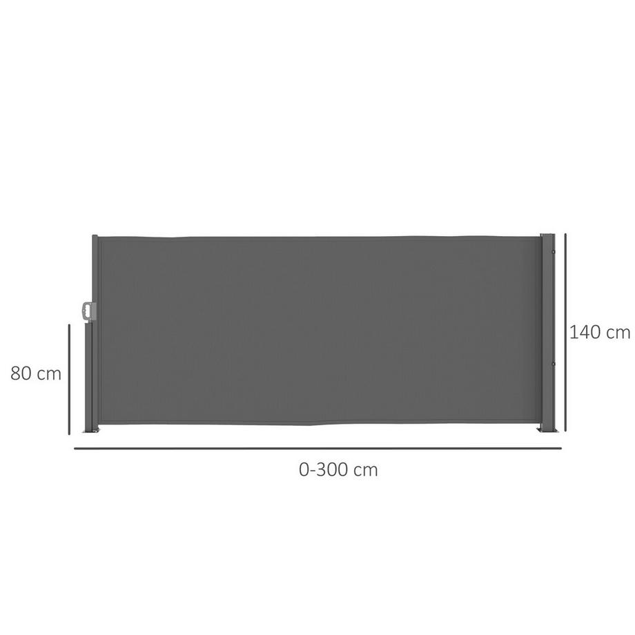 Northio Tenda da sole laterale, estensibile, opaca, protezione privacy con supporto a parete, rivestimento, tenda da sole a parete laterale, tenda da sole a parete, protezione dal vento, 300 x 140 cm, tenda da sole per balcone, terrazza, giardino, grigio scuro  