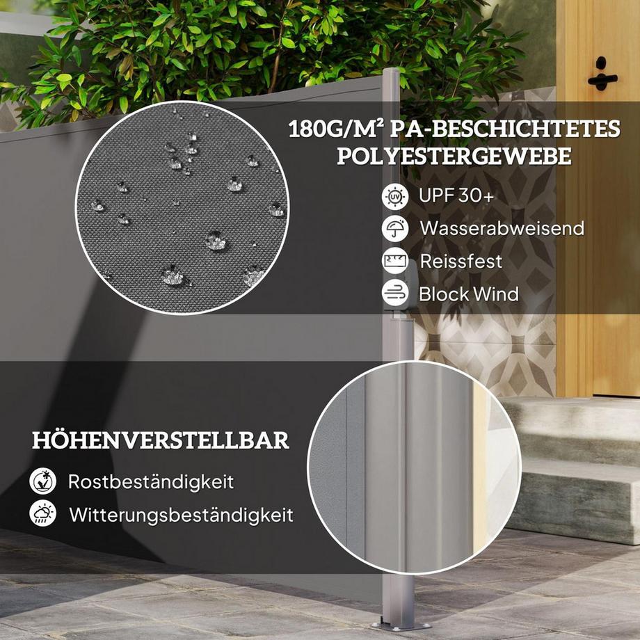 Northio Tenda da sole laterale, estensibile, opaca, protezione privacy con supporto a parete, rivestimento, tenda da sole a parete laterale, tenda da sole a parete, protezione dal vento, 300 x 140 cm, tenda da sole per balcone, terrazza, giardino, grigio scuro  