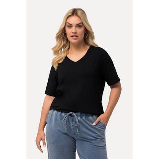 Ulla Popken  T-Shirt, Saumband, V-Ausschnitt, Halbarm 