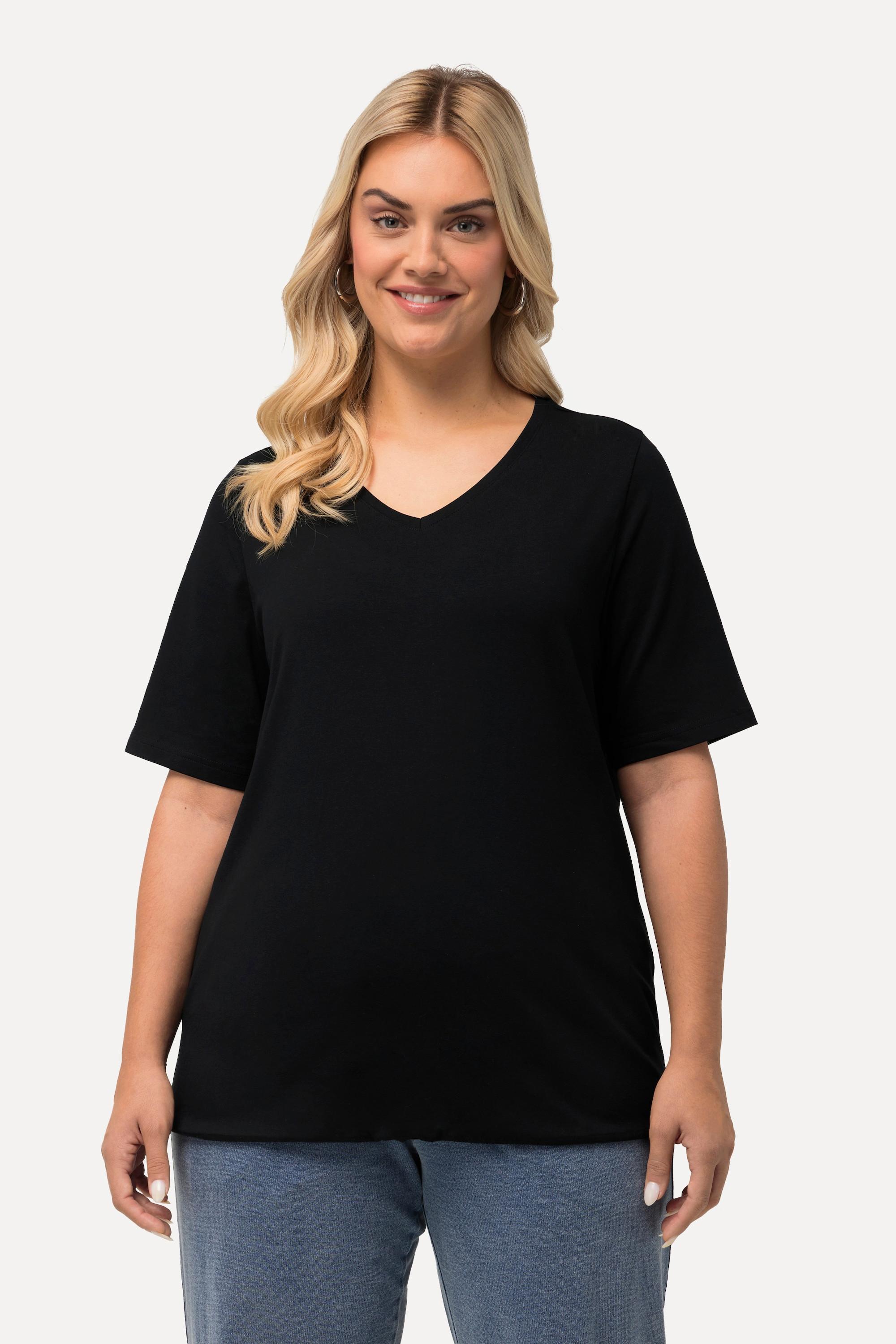 Ulla Popken  T-Shirt, Saumband, V-Ausschnitt, Halbarm 