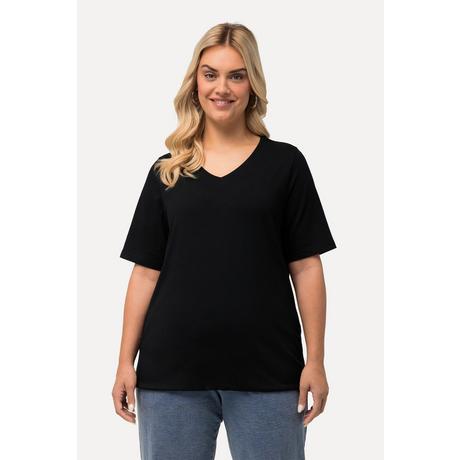 Ulla Popken  T-Shirt, Saumband, V-Ausschnitt, Halbarm 