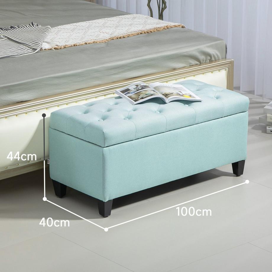 Northio Sitzbank Polsterbank mit Stauraum Truhenbank Flur Schlafzimmer Wohnzimmer leinenartiges Polyester Gummiholz Grün 100 x 40 x 44 cm  