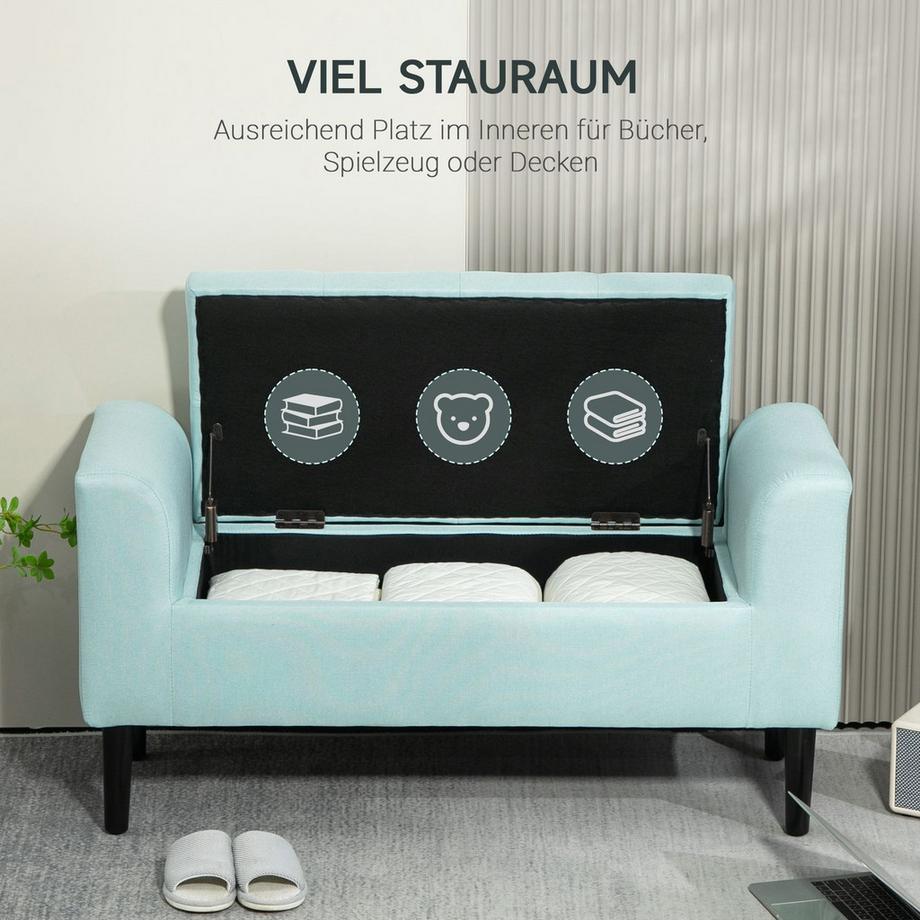 Northio Sitzbank Polsterbank mit Stauraum Truhenbank Flur Schlafzimmer Wohnzimmer leinenartiges Polyester Gummiholz Grün 100 x 40 x 44 cm  