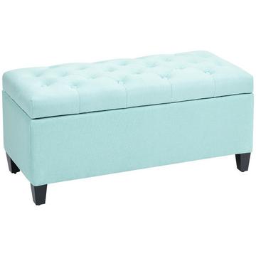 Banc banquette rembourrée avec espace de rangement banc coffre couloir chambre salon polyester imitation lin bois d'hévéa vert 100 x 40 x 44 cm