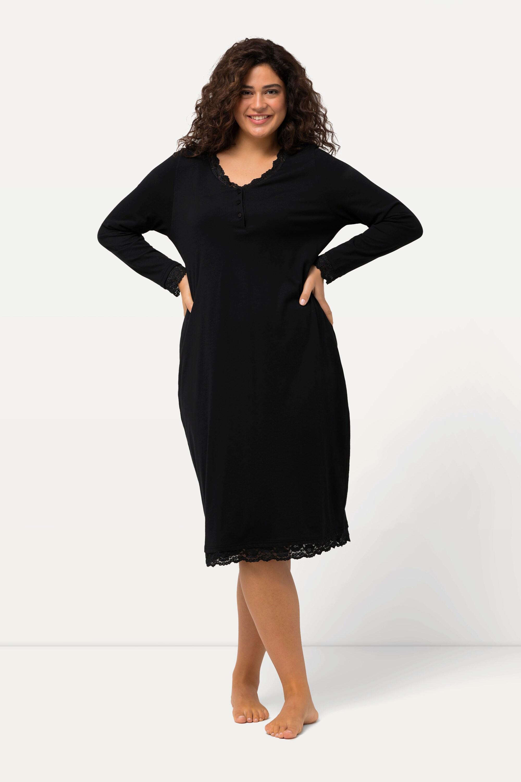 Ulla Popken Camicia da notte Pizzo Scollo a V Maniche lunghe  