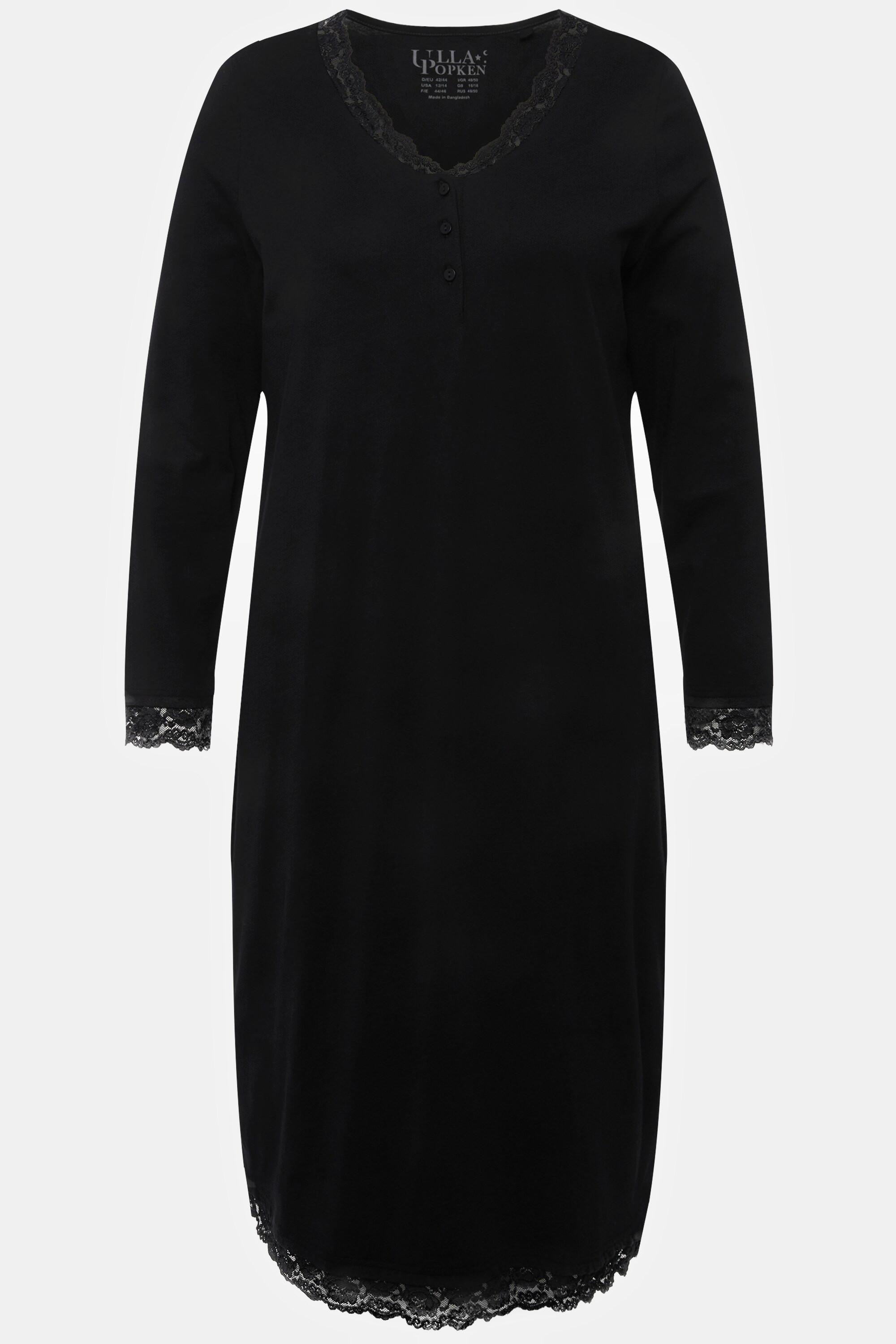 Ulla Popken Camicia da notte Pizzo Scollo a V Maniche lunghe  