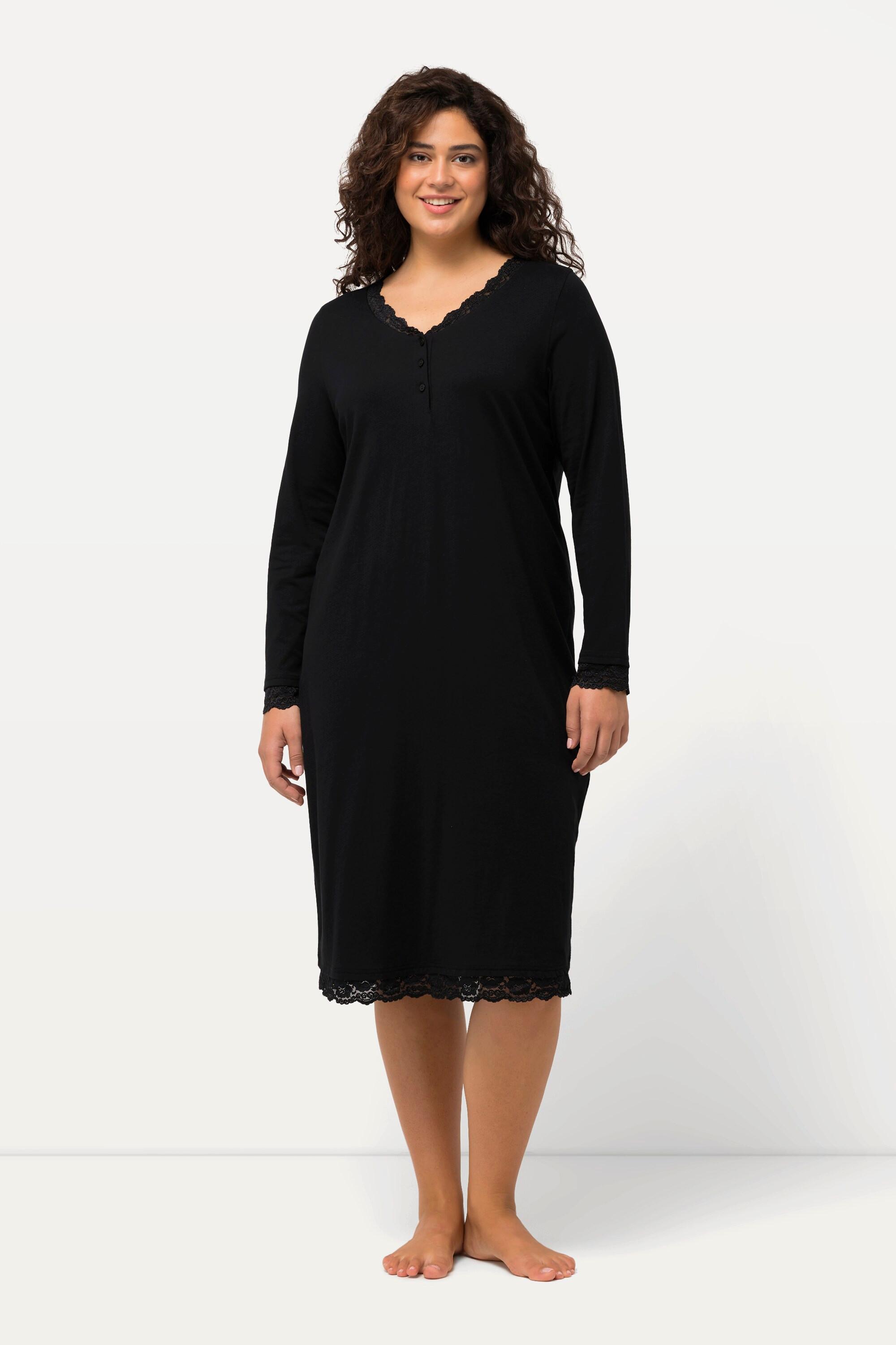 Ulla Popken Camicia da notte Pizzo Scollo a V Maniche lunghe  