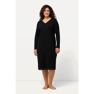 Camicia da notte con pizzo, scollo a V e maniche lunghe