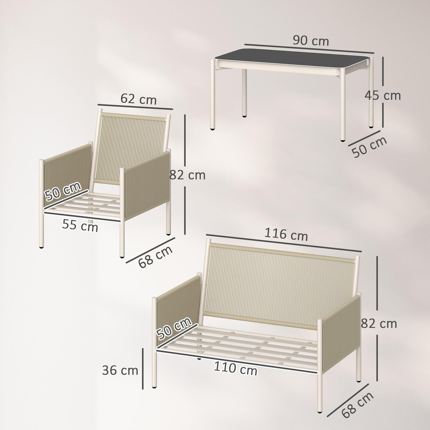Northio Ensemble de salon de jardin en polyrotin avec 2 canapés, coussins de table en verre, groupe de sièges résistant aux intempéries pour 4 personnes, ensemble de meubles de balcon d'extérieur, meubles de terrasse pour balcon de jardin marron + gris |  