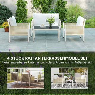 Northio Ensemble de salon de jardin en polyrotin avec 2 canapés, coussins de table en verre, groupe de sièges résistant aux intempéries pour 4 personnes, ensemble de meubles de balcon d'extérieur, meubles de terrasse pour balcon de jardin marron + gris |  