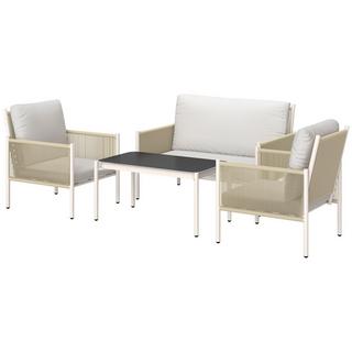 Northio Ensemble de salon de jardin en polyrotin avec 2 canapés, coussins de table en verre, groupe de sièges résistant aux intempéries pour 4 personnes, ensemble de meubles de balcon d'extérieur, meubles de terrasse pour balcon de jardin marron + gris |  