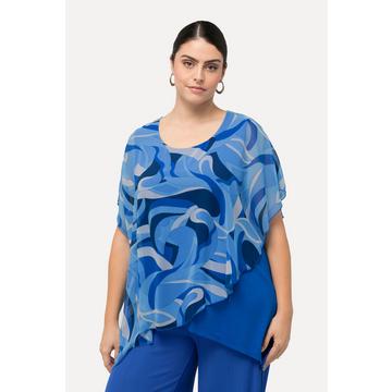 Tunica con mantella in chiffon, scollo a girocollo e mezze maniche