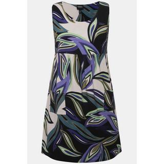 Ulla Popken Robe en Jersey Imprimé Feuilles Coupe Trapèze Sans Manches Col Rond  