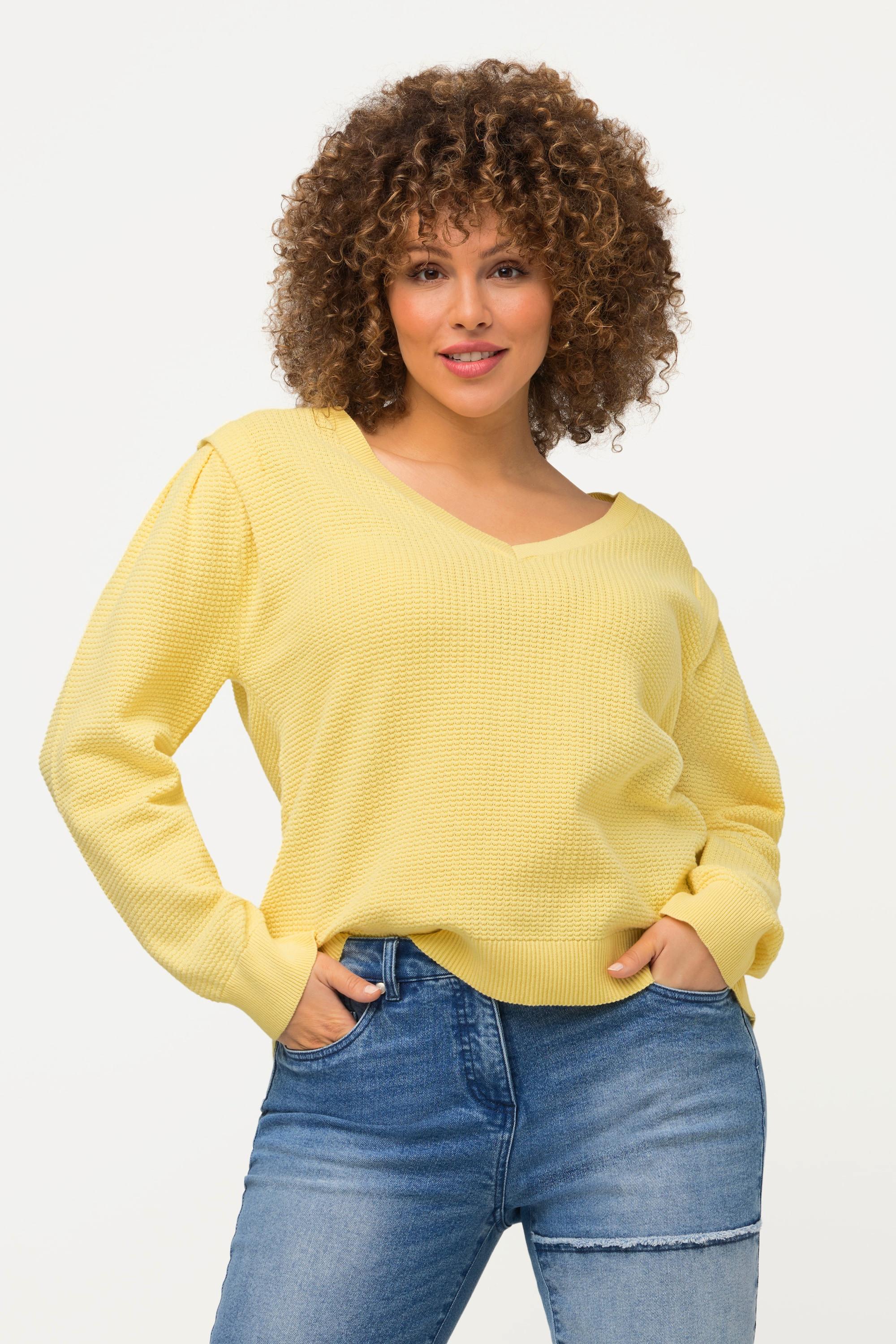 Ulla Popken  Pullover, Strukturstrick, V-Ausschnitt, Langarm 