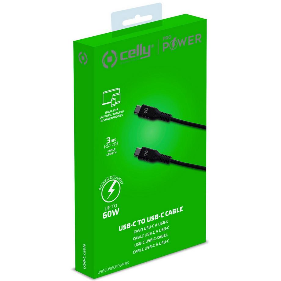 Celly  USB-PD USB-C - Cavo USB-C 60W 3m 