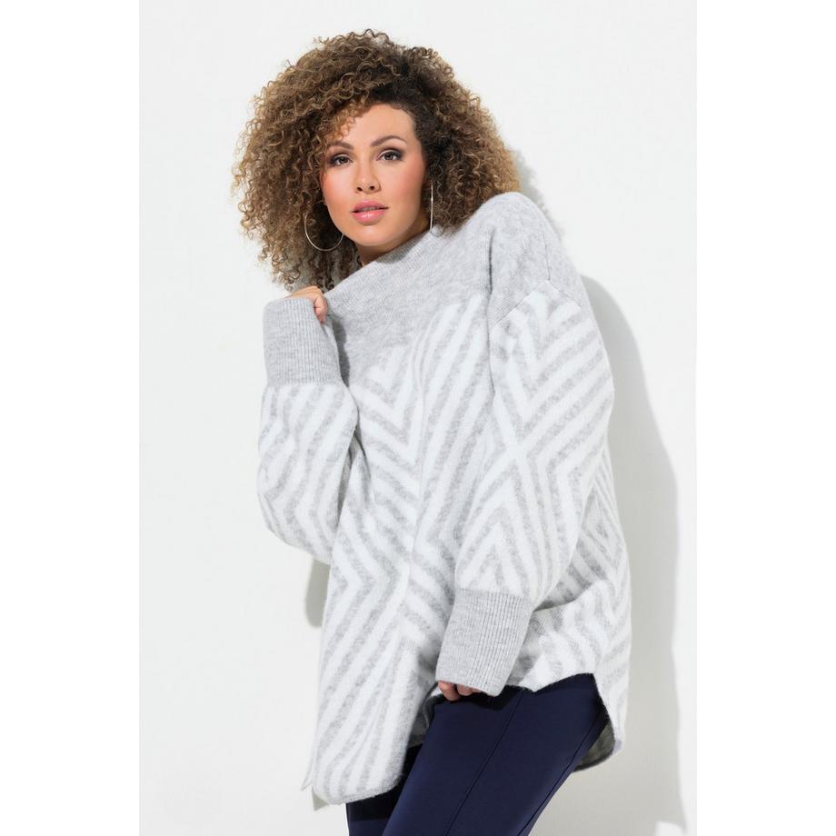 Ulla Popken Pullover grafisches Muster Stehkragen Langarm  