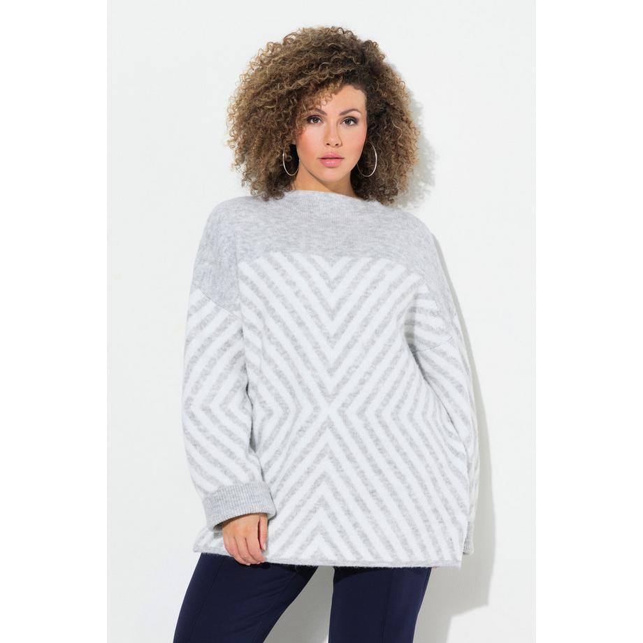 Ulla Popken Pullover grafisches Muster Stehkragen Langarm  