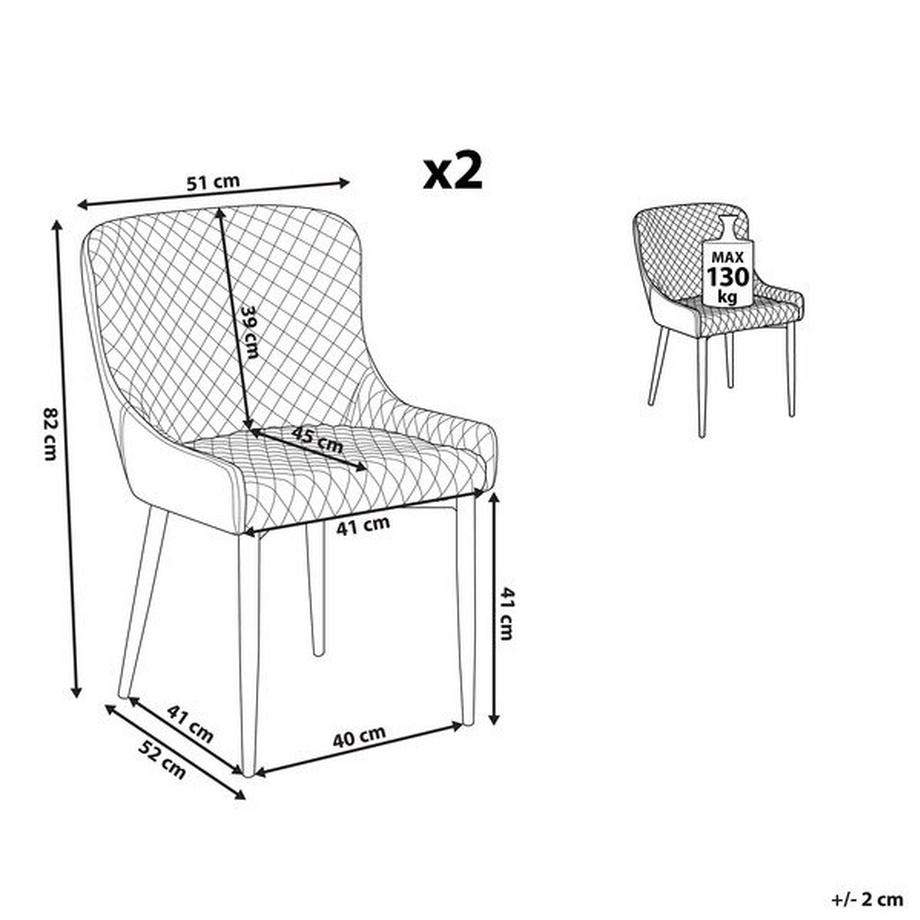 Beliani Lot de 2 chaises de salle à manger en Velours Glamour SOLANO  