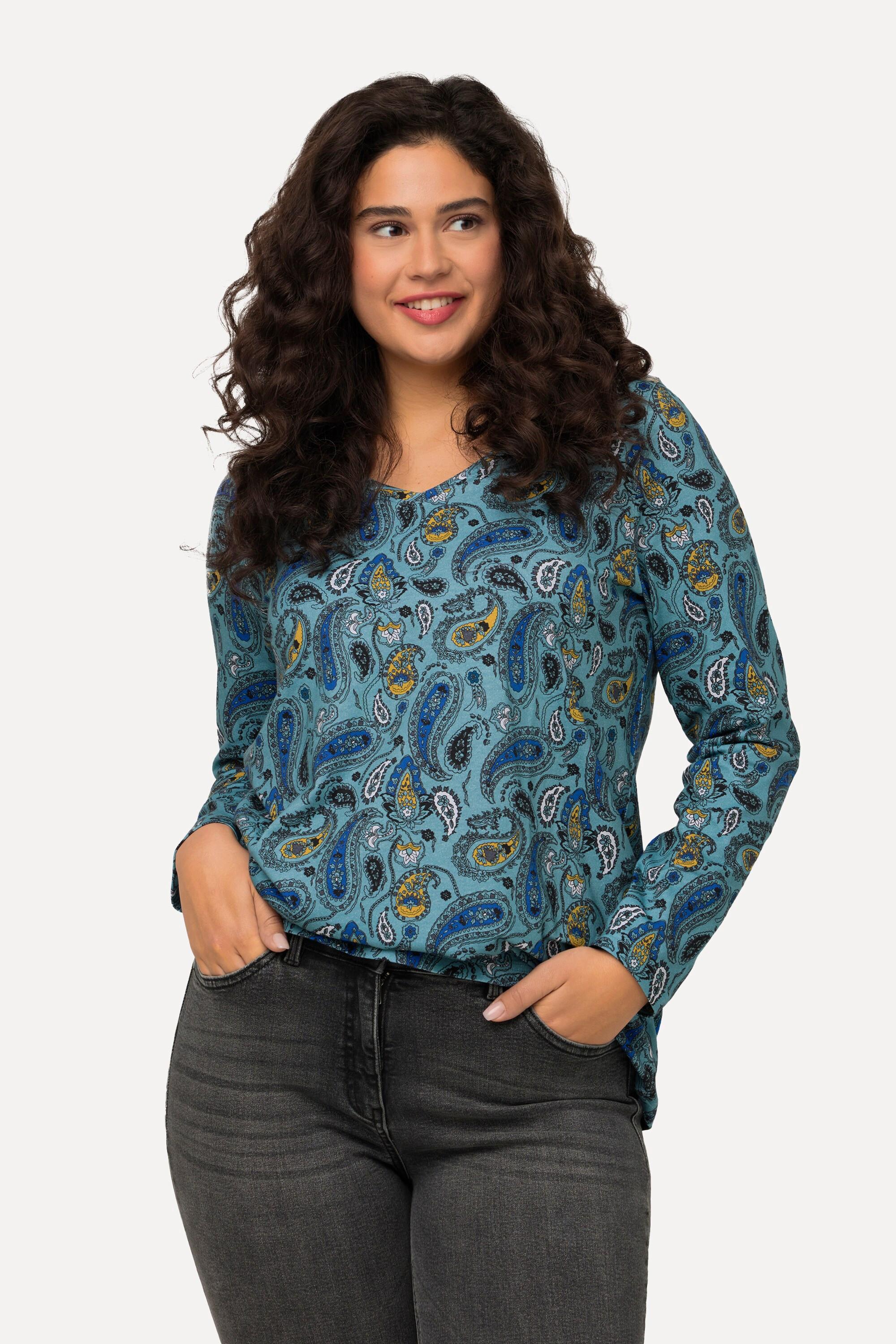 Ulla Popken  Maglia a fantasia Paisley con scollatura a V e maniche lunghe 