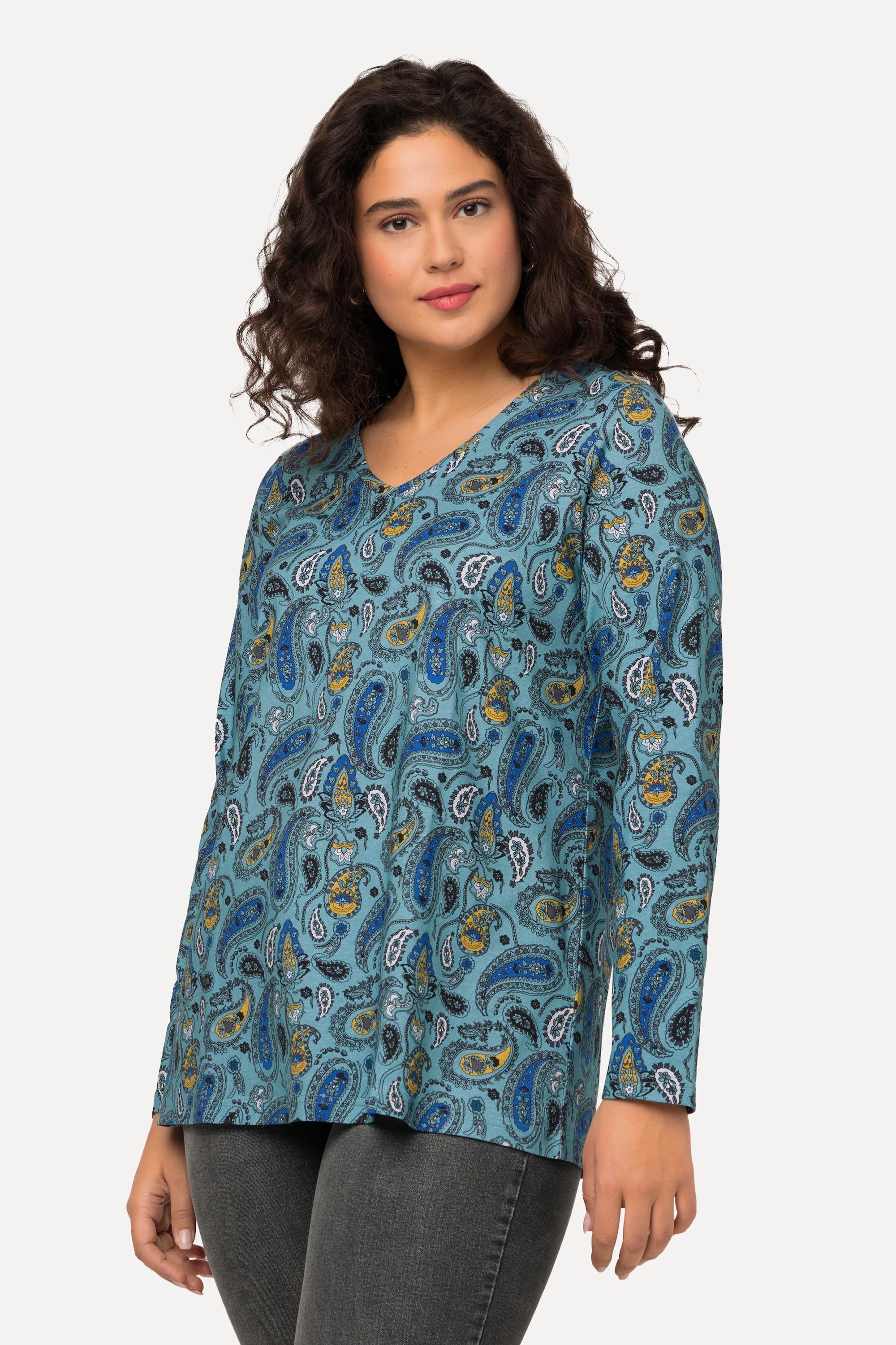 Ulla Popken  Maglia a fantasia Paisley con scollatura a V e maniche lunghe 