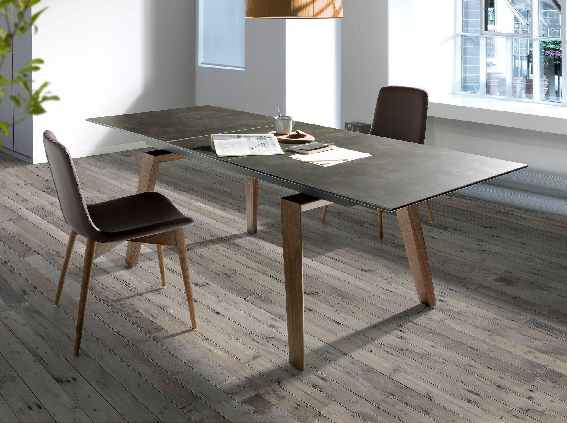 ANGEL CERDA Tavolo da pranzo allungabile rettangolare marmo porcellanato e noce  