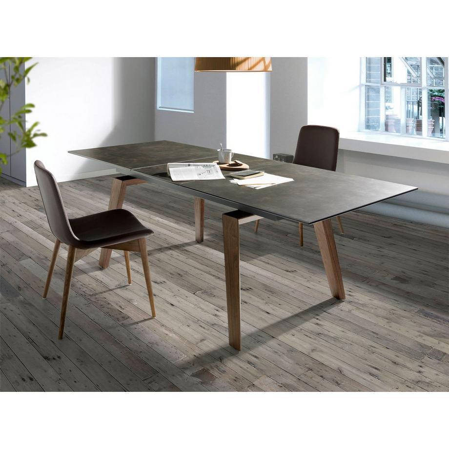 ANGEL CERDA Table à manger à rallonge rectangulaire marbre porcelaine et noyer  