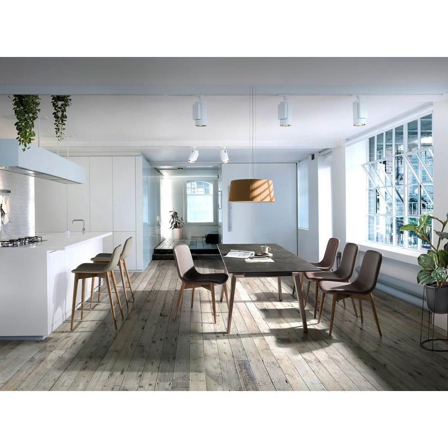 ANGEL CERDA Table à manger à rallonge rectangulaire marbre porcelaine et noyer  