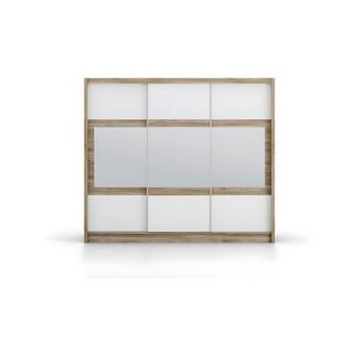 Vente-unique  Armoire 3 portes coulissantes - Avec miroir - L250 cm - Coloris : Naturel et blanc - LEOVIA 