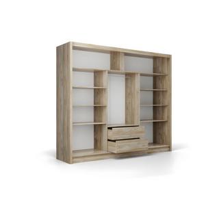 Vente-unique  Armoire 3 portes coulissantes - Avec miroir - L250 cm - Coloris : Naturel et blanc - LEOVIA 