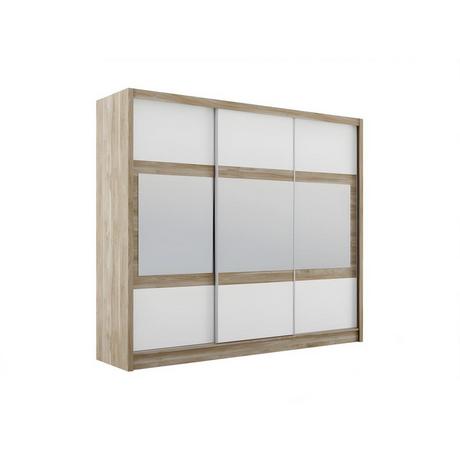 Vente-unique  Armoire 3 portes coulissantes - Avec miroir - L250 cm - Coloris : Naturel et blanc - LEOVIA 