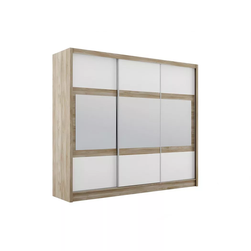 Vente-unique - Armoire 3 portes coulissantes - Avec miroir - L250 cm - Coloris : Naturel et blanc - leovia