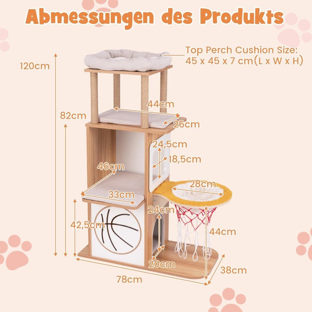Northio  Poteau à gratter en bois 120 cm, tour d'escalade à thème sportif avec maison pour chat à 2 niveaux, naturel 