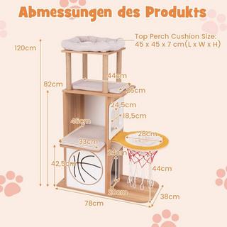 Northio  Poteau à gratter en bois 120 cm, tour d'escalade à thème sportif avec maison pour chat à 2 niveaux, naturel 