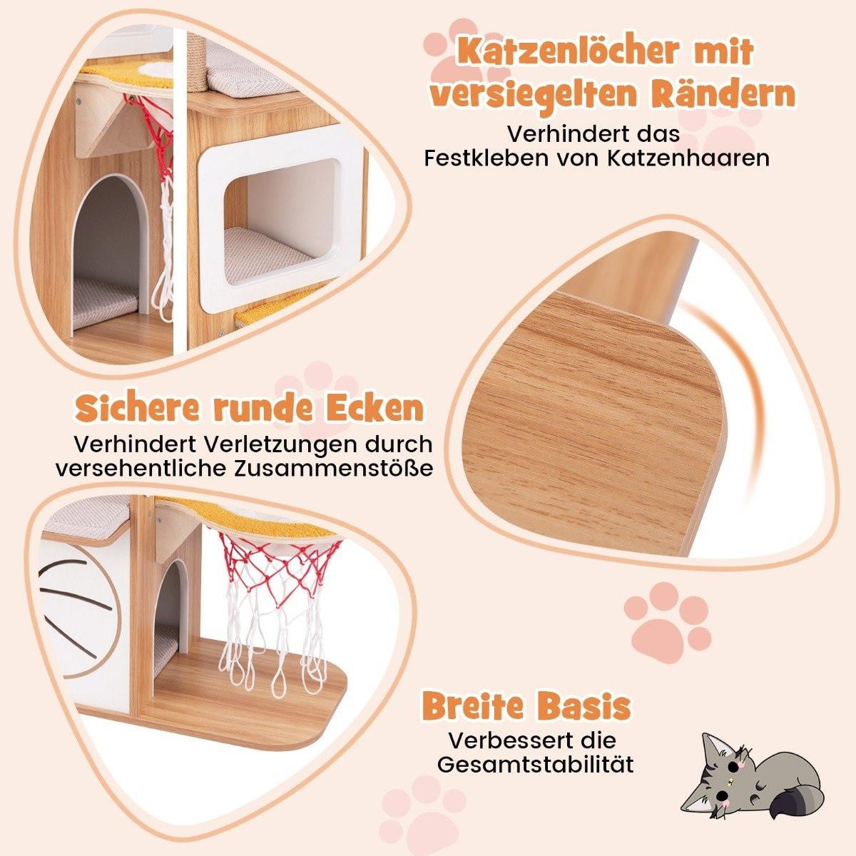 Northio  Poteau à gratter en bois 120 cm, tour d'escalade à thème sportif avec maison pour chat à 2 niveaux, naturel 