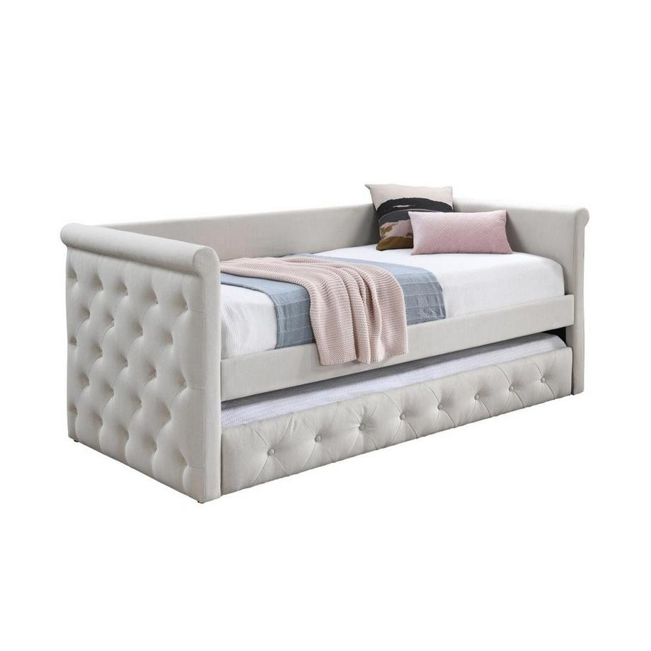 Vente-unique Letto divano a scomparsa trapuntato 2 x 90 x 190 cm in Tessuto Beige + Materasso - LOUISE  