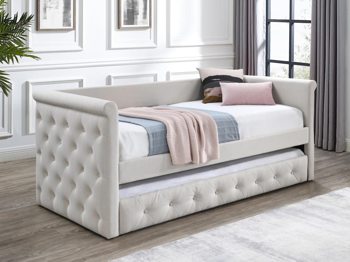 Vente-unique Letto divano a scomparsa trapuntato 2 x 90 x 190 cm in Tessuto Beige + Materasso - LOUISE  